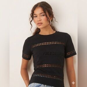 NWT Banana Republic Black Eyelet Cutout Stripe Short Sleeve Knit Tee - Size M